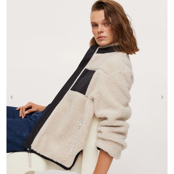 MANGO IVORY/CREAM POCKET FAUX SHEARLING JACKET SIZE LARGE - Picture 3 of 4